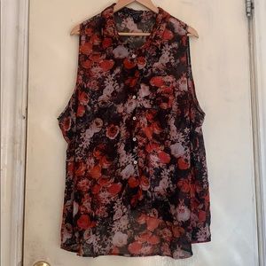 Red and Black High-low Floral Blouse